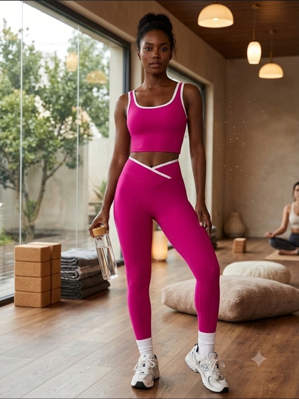 Women's High-Waist Pink Active Leggings & Crop Tank Set